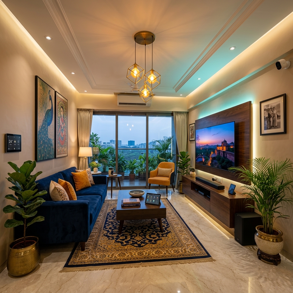 Smart Indian living room with GrihaSetu devices
